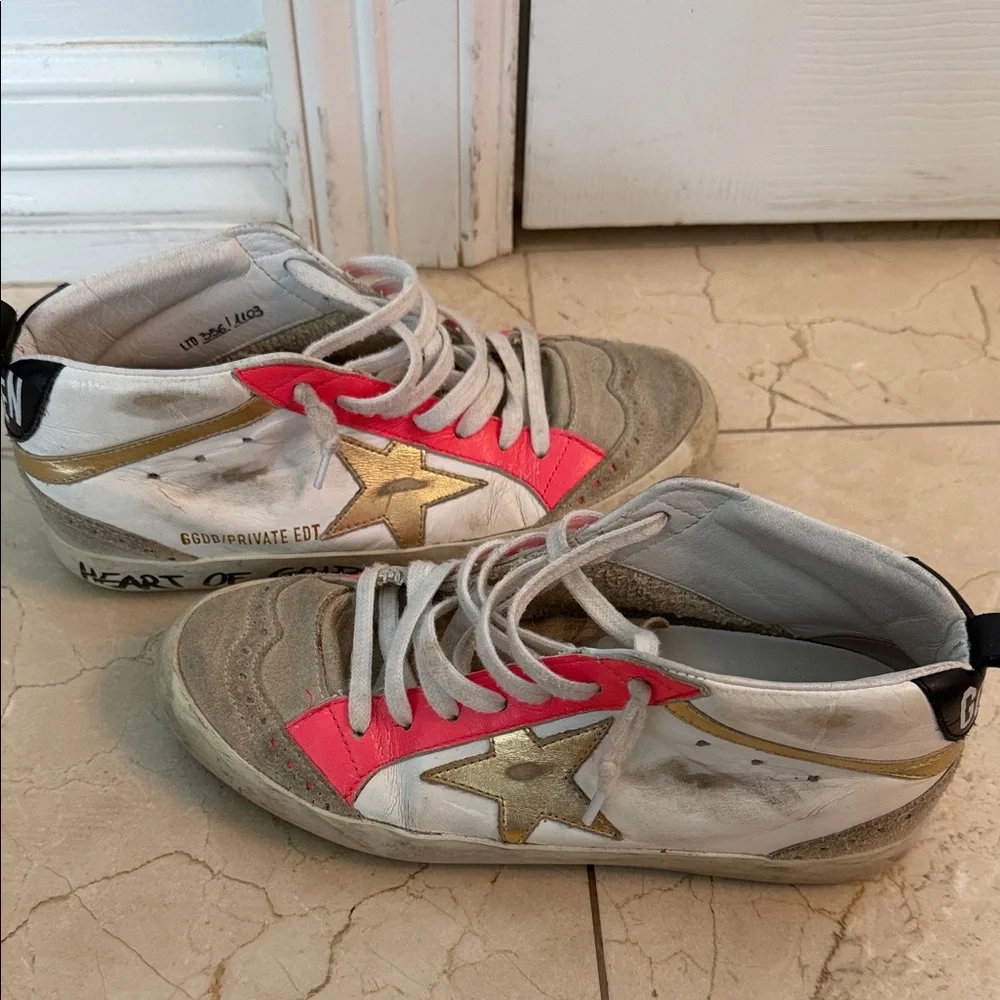 Golden Goose White and Pink High-Top Sneakers with Gold Star - Picture 4 of 8